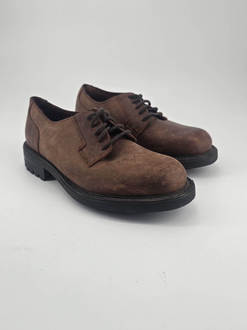 New Kenneth Cole Reaction Brown Leather Derby Shoes with Black Sole 8